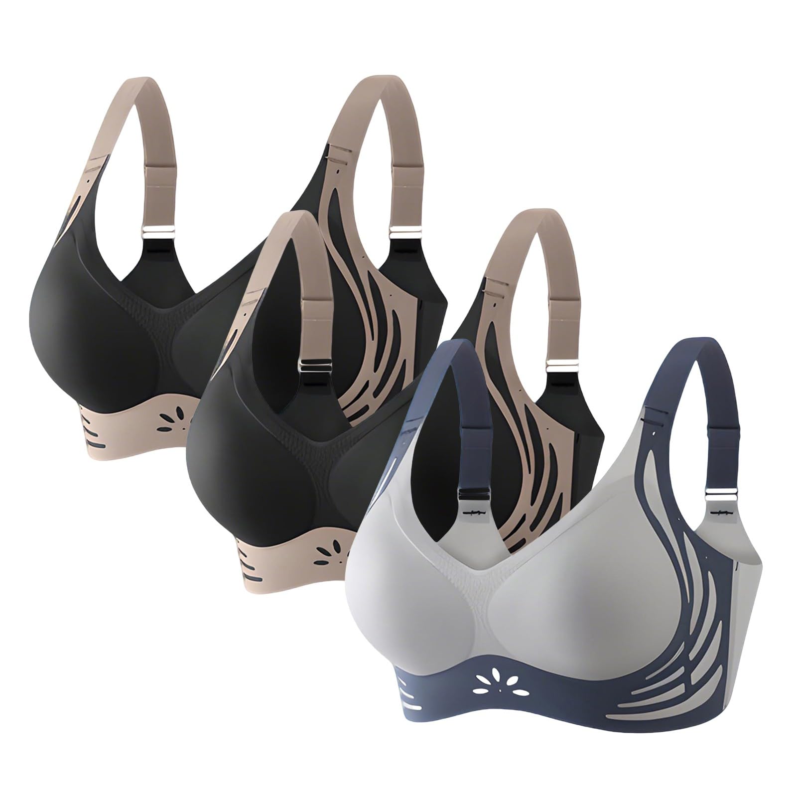 Biustonosze plus size dla kobiet UK Push Up Obwisłe piersi 3 szt. Bezszwowe, bezszwowe podparcie pleców z fiszbinami Podnoszenie bez fiszbin Biustonosz damski Freeolder Komfort na co dzień Duży biust