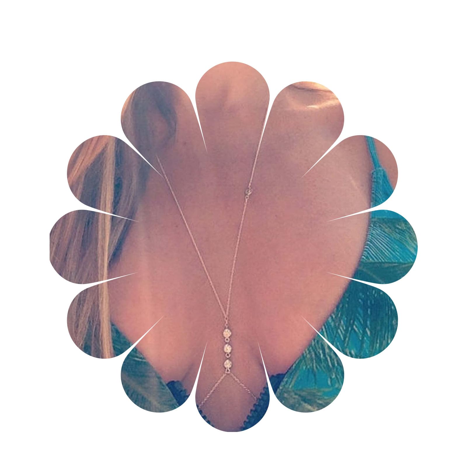 Yheakne Cadena De Cristal Del Cuerpo Collar De Oro Bikini Cadena De Sujetador Largo Cz Arnés Collar De La Playa De Verano De La Joyería De La Cadena Del Cuerpo Para Las Mujeres Y Las Niñas (oro)