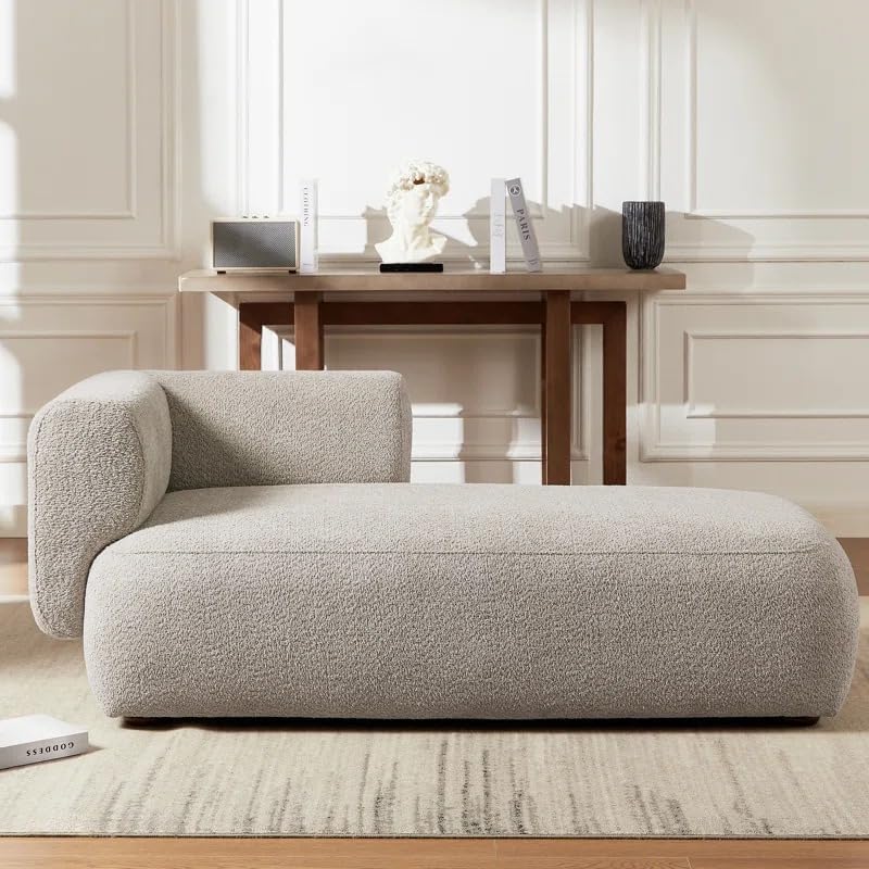 Image of Boucle Fabric Upholstered Samuel Diwan, Couch, Chaise Lounge, Settee, Sofa, Chaise Lounge, Light Grey