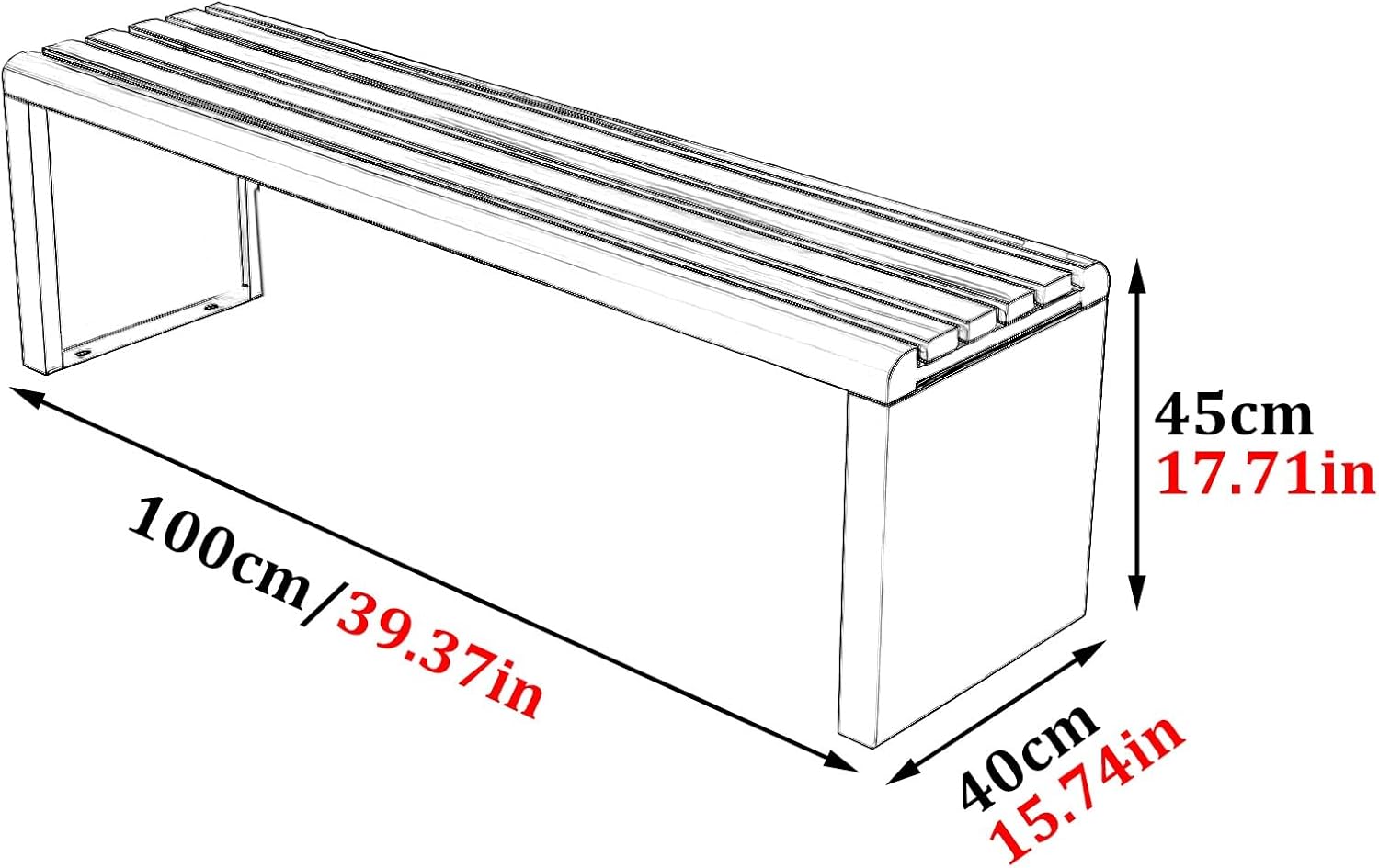 Modern Heavy-Duty Galvanized Steel Park Bench, Outdoor Garden Chair with Slats Design, Durable Commercial Patio Furniture for Plaza, School, Deck, Public Area (White, 100cm)