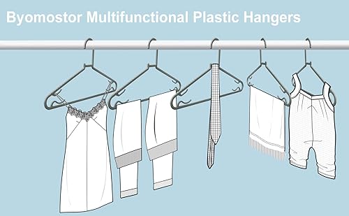 Miniatura 5 de Perchas de plástico, paquete de 50 perchas ligeras y duraderas con ganchos, tamaño estándar, en forma de G y antideslizantes, para uso diario (gris)