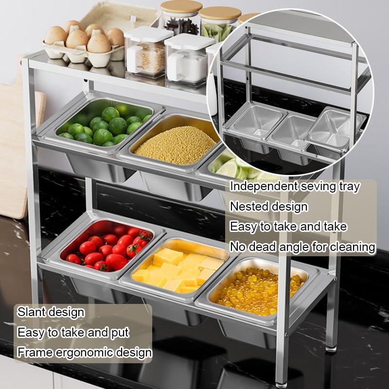 Étagère à épices en acier inoxydable, distributeur d'assaisonnements et sauces, pour buffet et cuisine, garde-manger, présentoir à fruits (argent-D, 53 x 18,5 x 53 cm)