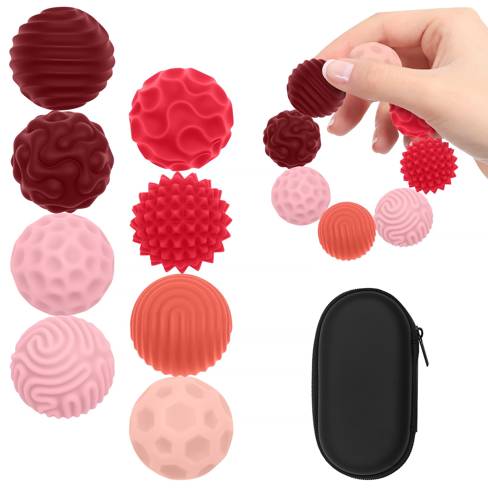 8PCS Magnetic Fidget Balls, Weighted Texture Tactile Magnetic Balls Fidget Toys, Sensory Fidget Balls, Stress Anxiety Relief Toys for Fingers Hands, Pain Stimming Tools for Adults & Teens (Rose Red)