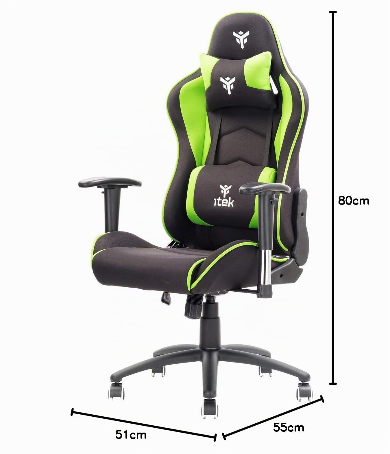 ITEK PLAYCOM FM20 Sedia Gaming ergon. Verde, schienale reclinabile, braccioli e poggiatesta regolabili, sup. lombare, comfort e design, ideale come sedia ufficio, sedia per studio o poltrona per gamer