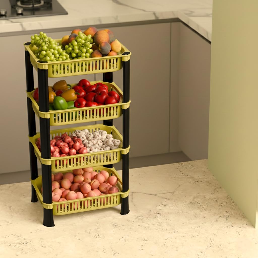 4-Layer Kitchen Rack Stand/Multipurpose Rack for Storage/Vegetable Stand for Kitchen Storage Rack/Durable Kitchen Racks for Storage (Yellow)-image-18