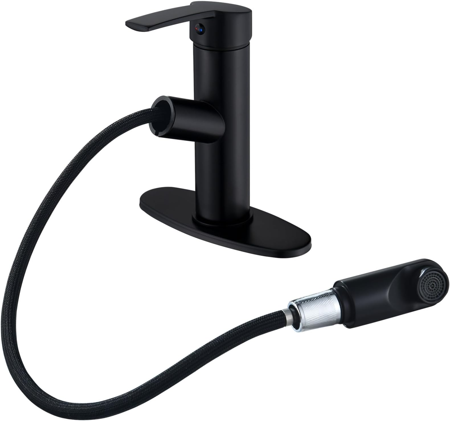 Bvoechor Matte Black Bathroom Sink Faucet with Pull Out Sprayer, Single ...