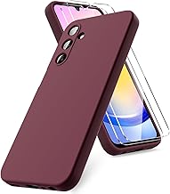 Vansdon Coque Compatible avec Samsung Galaxy A25 5G, 2 Film de Protection en Verre trempé, Housse Souple en TPU en Silicone Liquide, Housse en Caoutchouc Antichoc - Bordeaux
