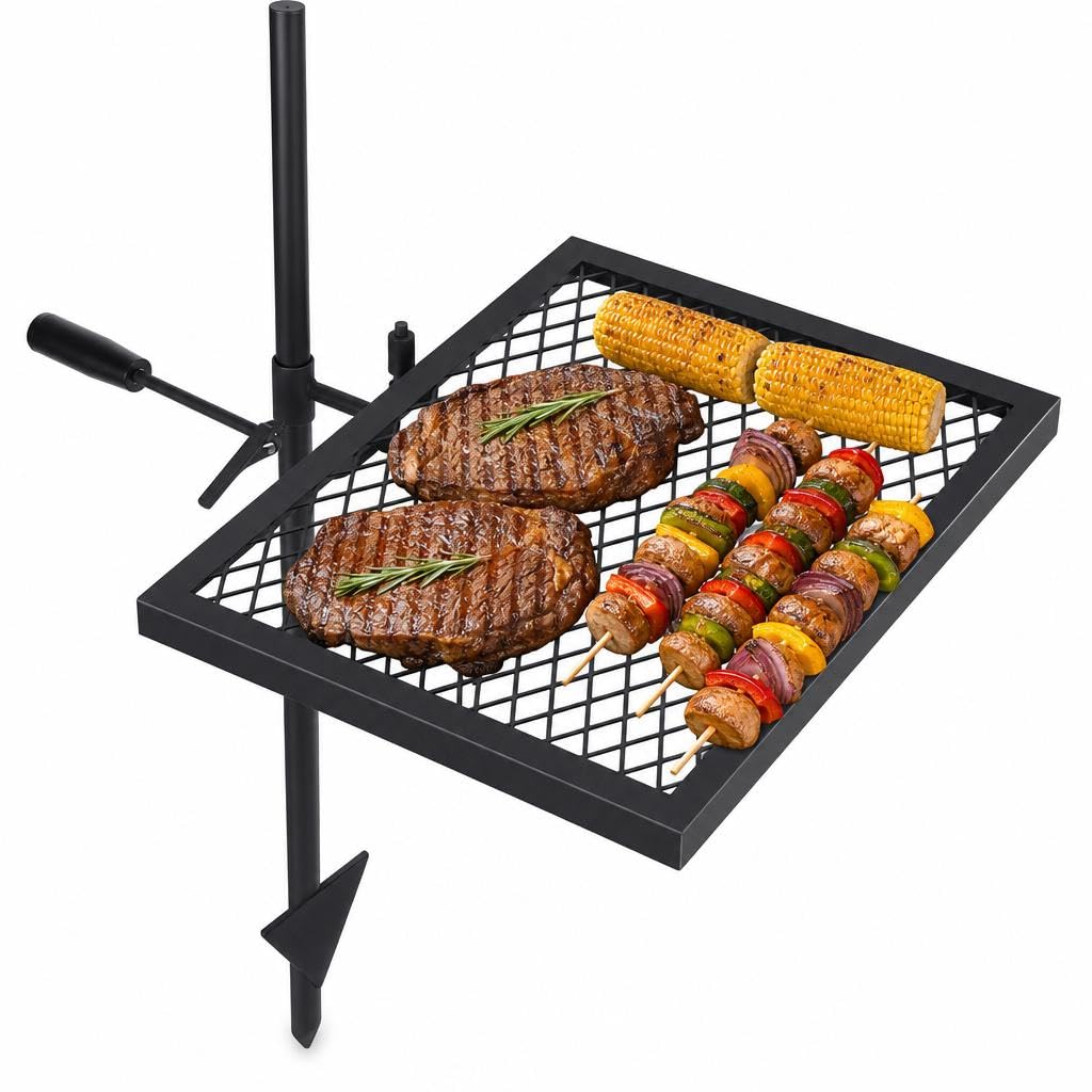 Aptliton Swivel Campfire Grill, Open Fire Grate Pit, Over Fire Camp Grill with Carrying Bag for Outdoor Camping Barbecue