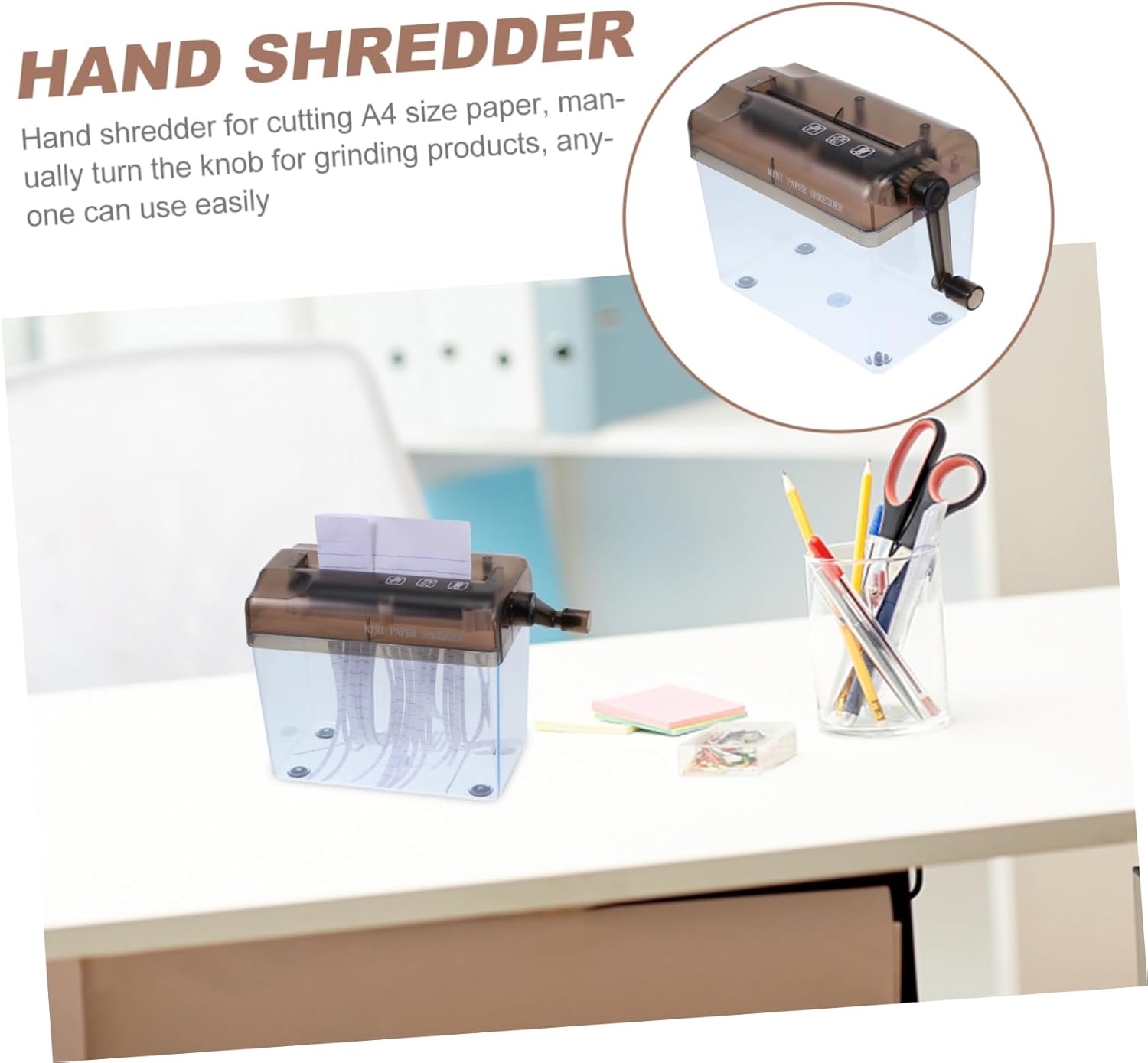 Mini Hand Crank Paper Shredder Portable Document Cutting Tool for Office Use for Bills and Receipts Made with Safe Material Easy to Clean
