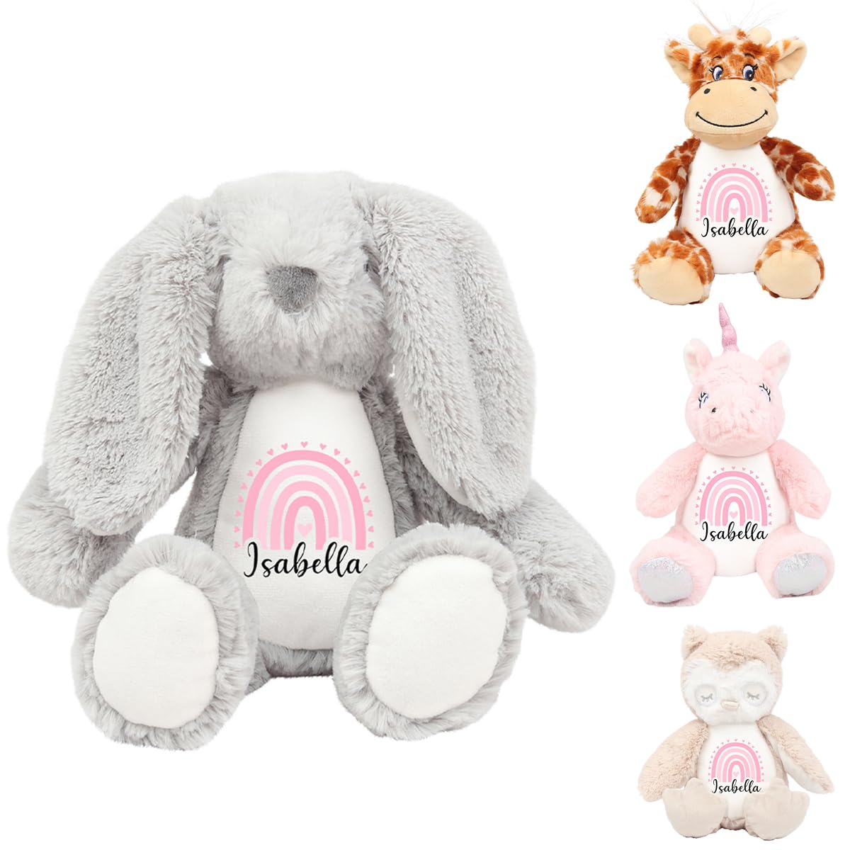 Personalised Teddy Bear | Choose an Animal | Personalised Bunny | Personalised Children’s Present, Teddy For Baby Boy, Teddy for Baby Girl | Personalised Children’s Gift (Pink Rainbow)