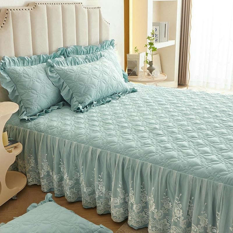 Falda de cama de algodón sarga con elegante encaje premium transpirable 2