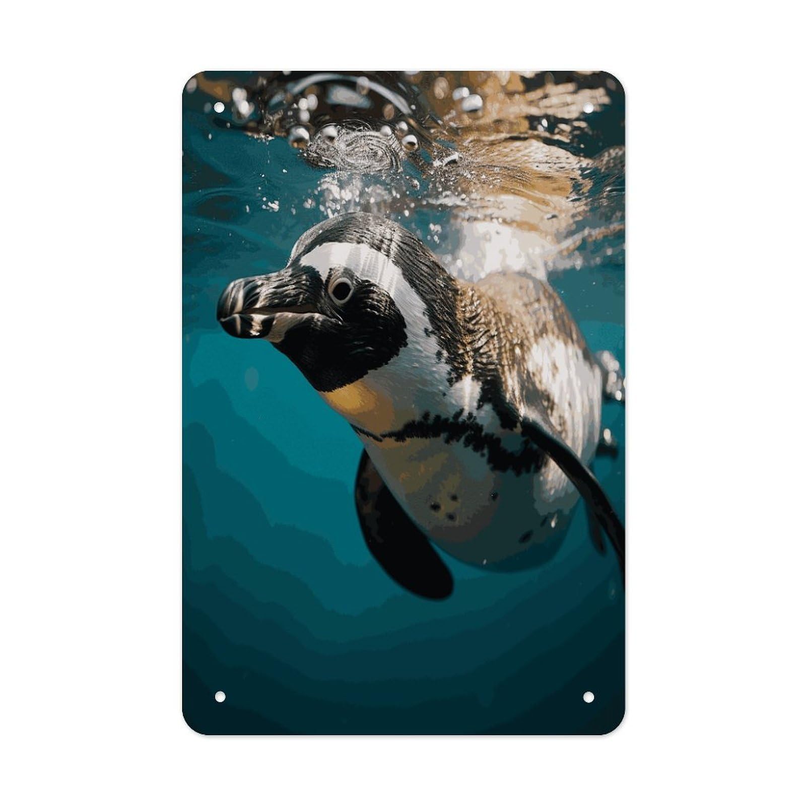 Penguin Swimming in The Ocean Metal Tin Sign Wall Decor Funny Retro Sign Weatherproof Metal Wall Art for Indoor Or Outdoor Retro Tin Signs for Kitchen Office Home Bar Decor 11.8 X 7.9 Inch