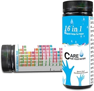 BAODAN teste qualidada água, kit teste dureza água premium 16 em 1, para água potável, aquário, piscina, rigidez detecção fácil e rápida, PH, bromo, nitrato e mais, 1 pacote (100 peças)