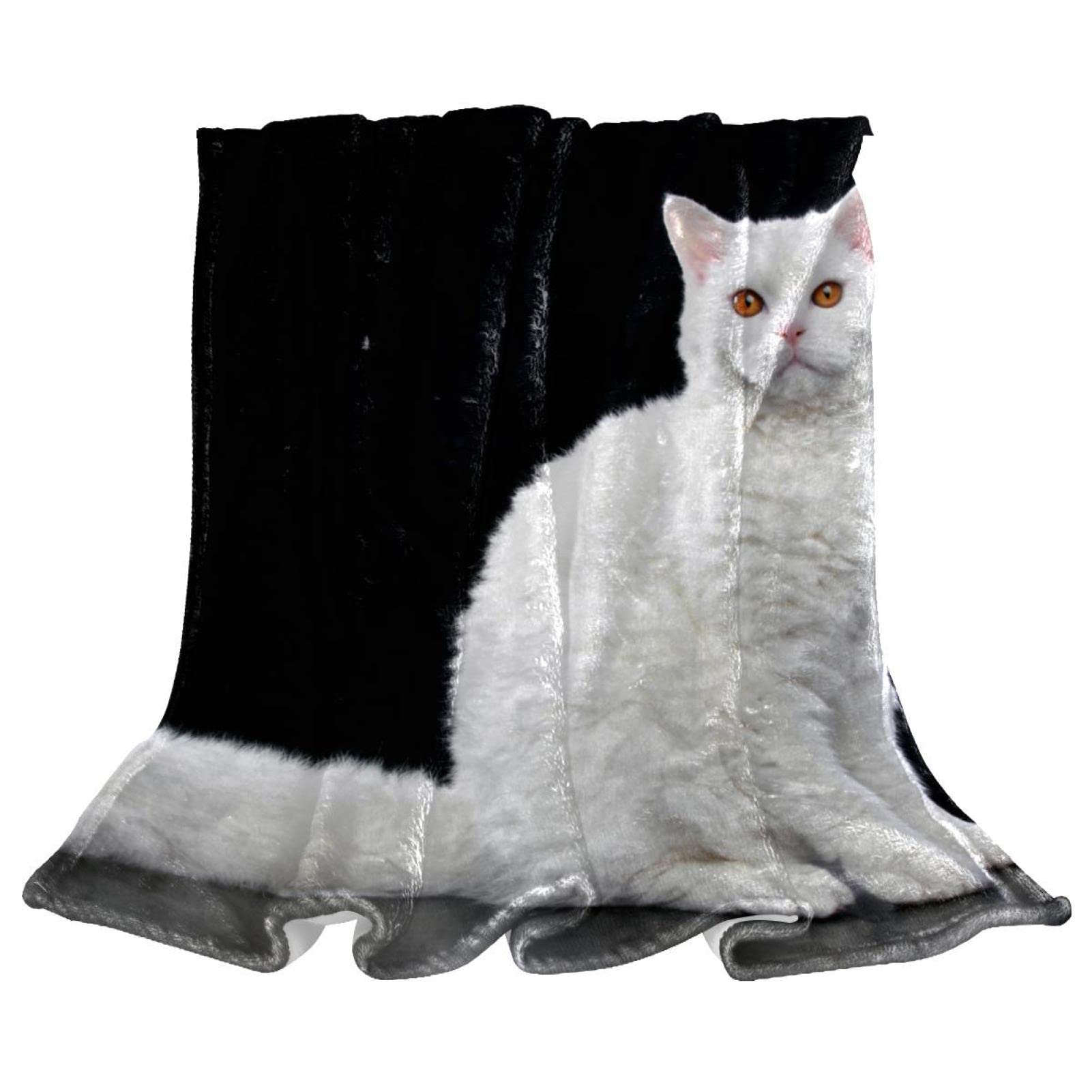 Plaid chat blanc en peluche douce : le cadeau parfait pour réchauffer vos proches