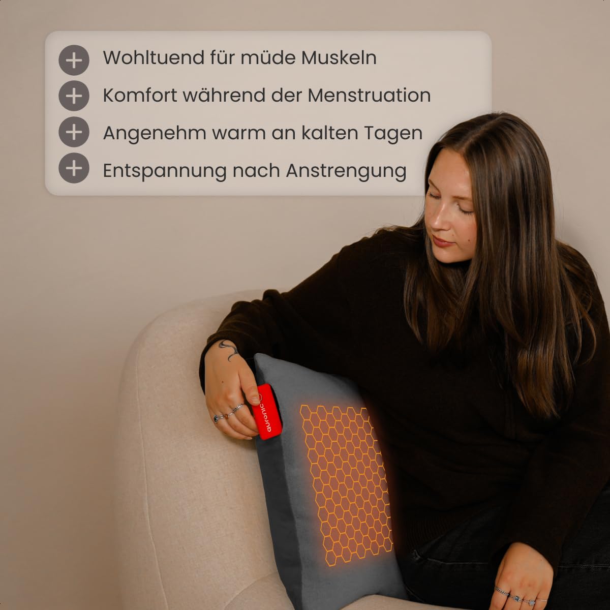 Auronic Heizkissen Kabellos - Wärmekissen mit Akku - Kabelloses Kissen mit Abschaltautomatik - Elektrisches - Beheizbares - Infrarot - Aufladbar - Für Rücken - 45x60cm