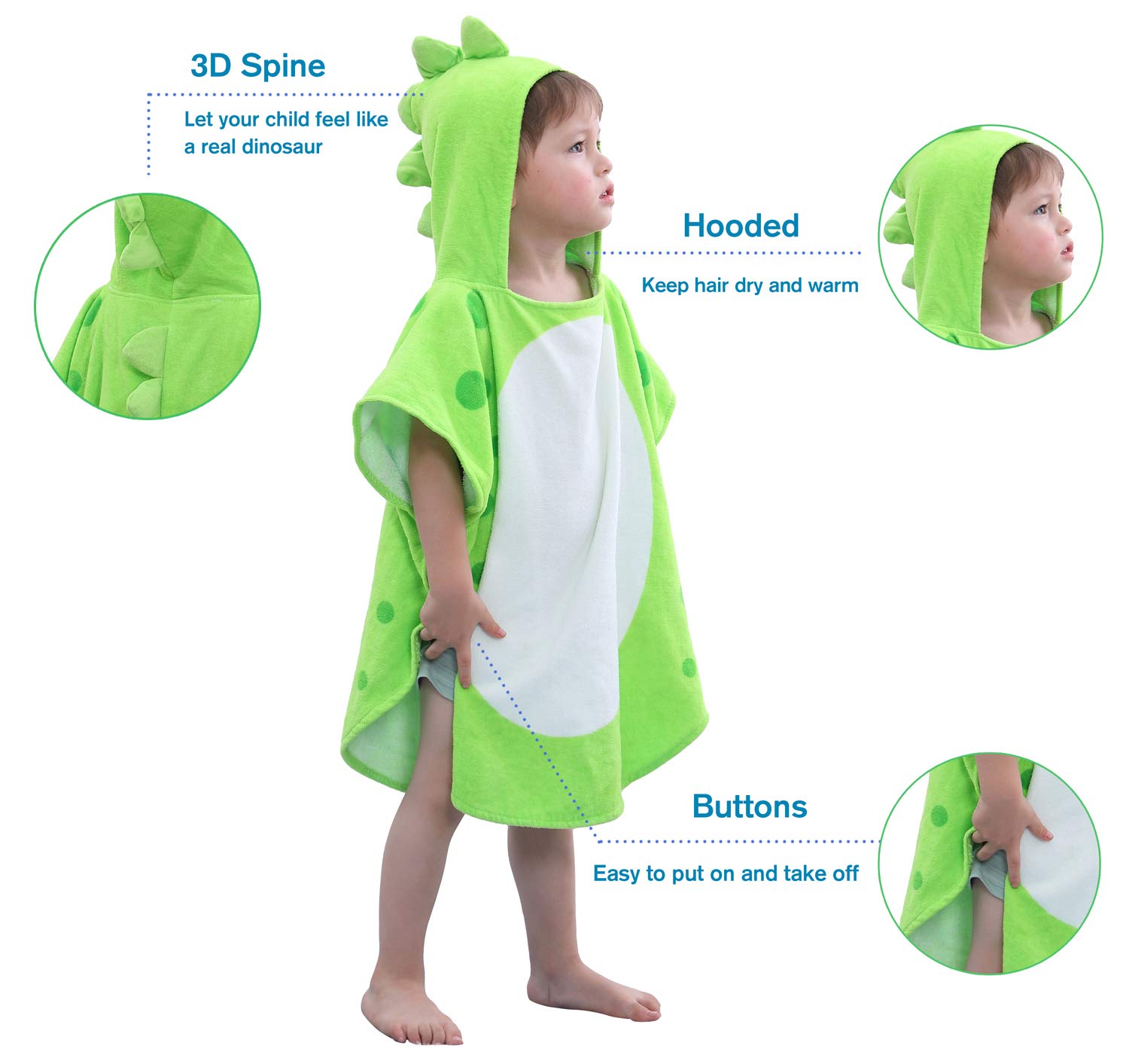 Toalla de baño para niños LOLANTA con capucha de dinosaurio para niños, toalla de playa, poncho de natación, suave, 100% algodón