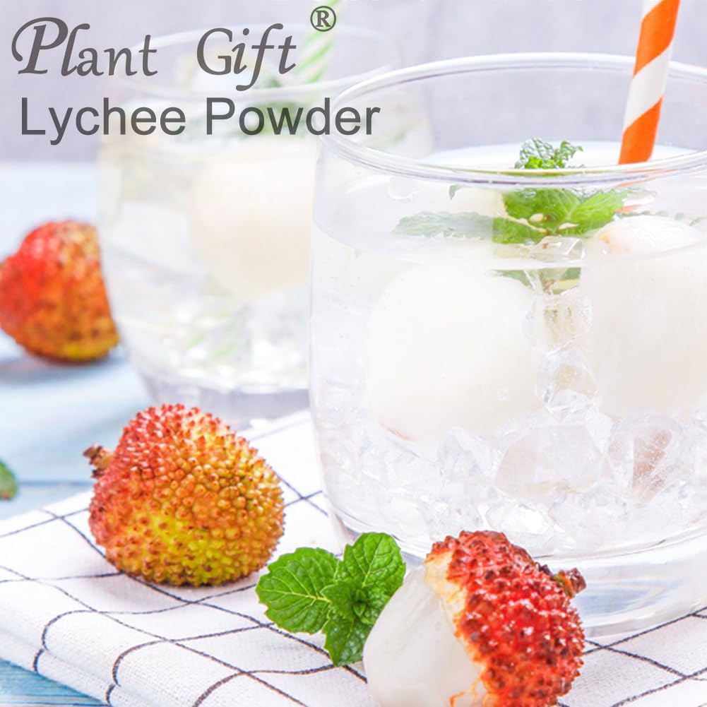 Plant Gift 100% Pure Lychee Powder 荔枝粉 Natural Meal Powder, Wild Grown and Freeze Dried, Natural Flavor for Beverage, Smoothie and Baking, No GMOs 100G