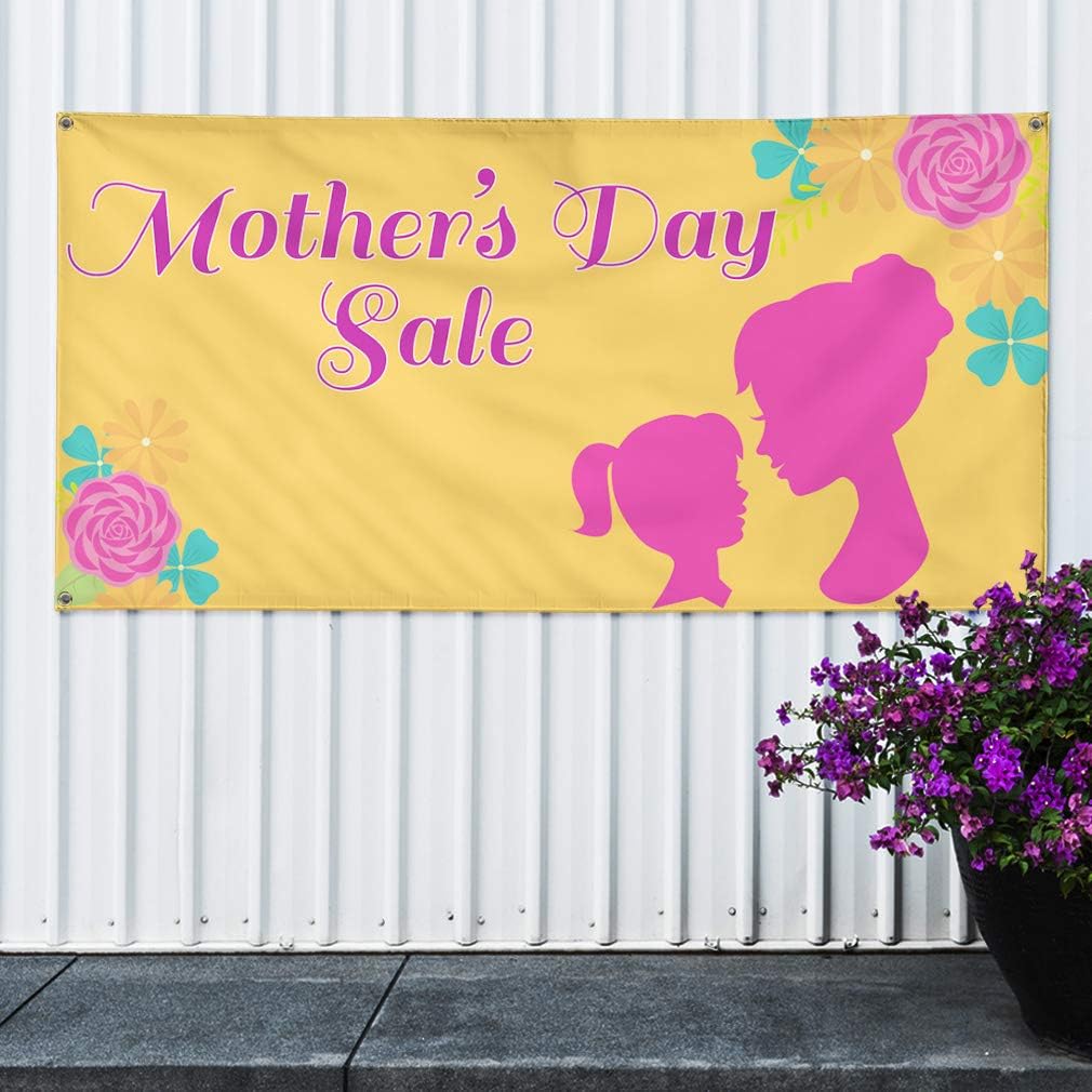 Vinyl Banner Sign Mother's Day Sale Business Outdoor Marketing Advertising Yellow - 20inx50in, 4 Grommets, One Banner