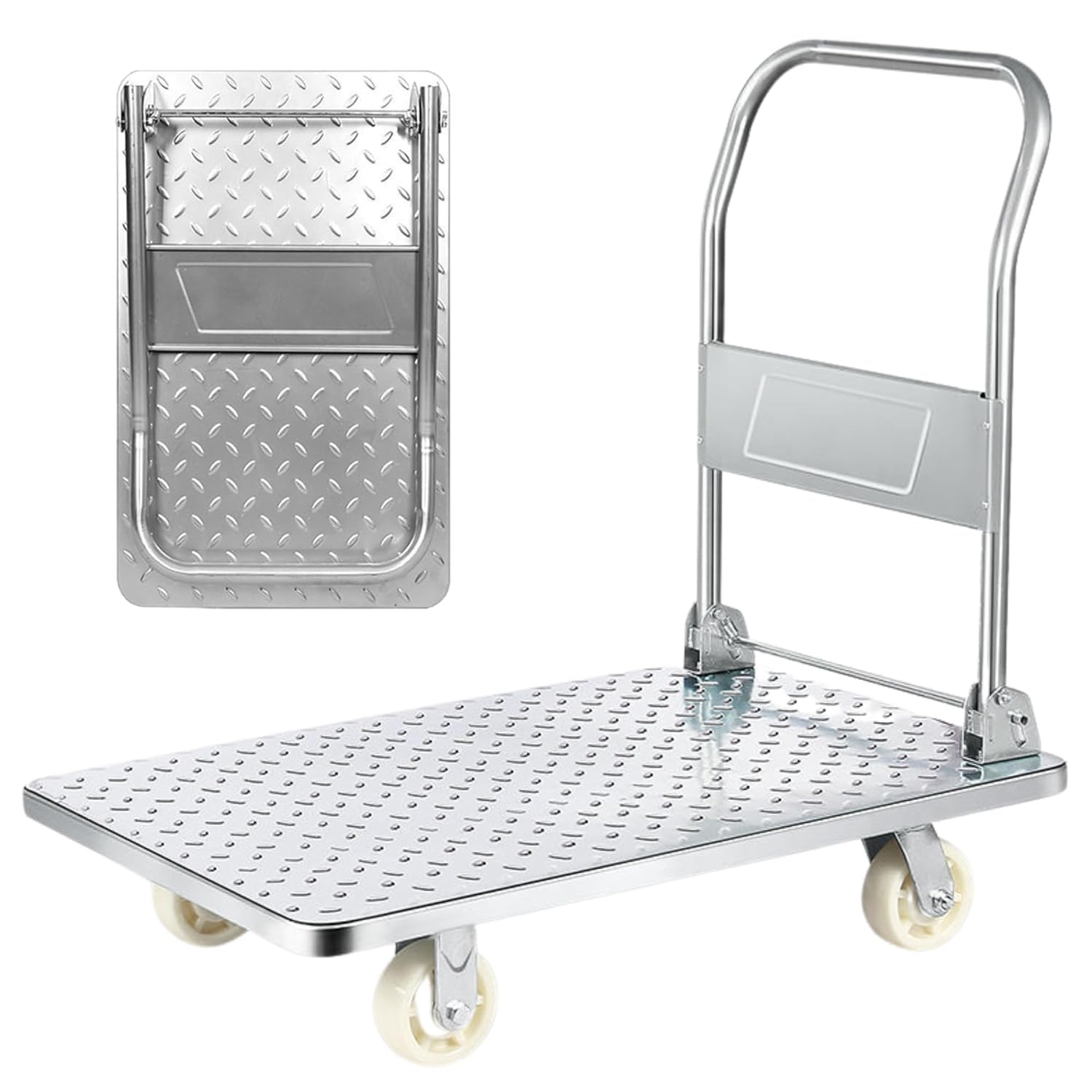 Carro Plataforma con Ruedas. Carretilla Plegable de Carga 400kg. Carrito Plataforma de Mano, Transporte Anticolisión para Mudanzas, Almacén. Acero Titanio.