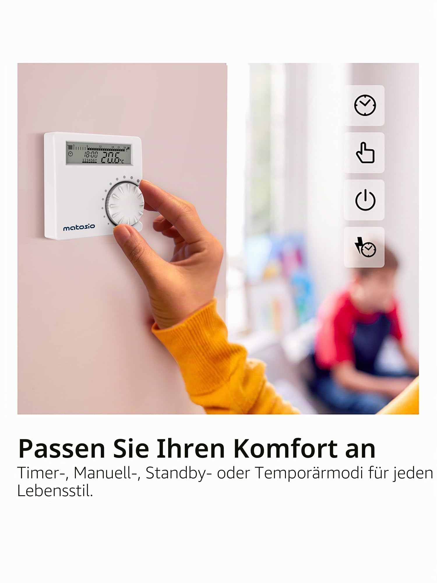 Funk-Thermostat Raumregler Set TH611 für Heizkessel, programmierbar, mit Empfänger, Kesselthermostat Digital, batteriebetriebener Raumthermostat, Wandmontage, Weiß