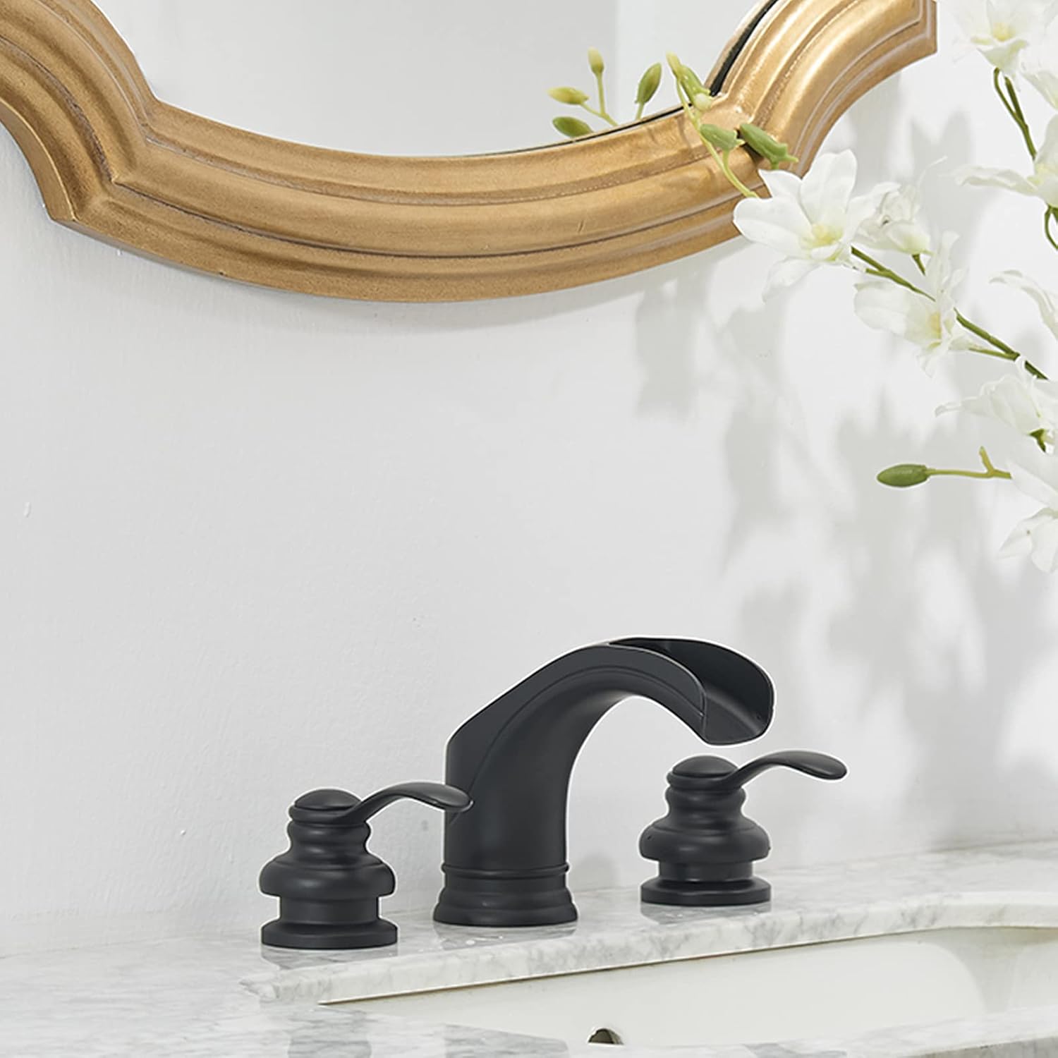 Onе-Dау Sаlе: Uр tо 60% оƒƒ Black Widespread Bathroom Faucet 3 Hole Waterfall 2-Handle 8-16 Inch with Pop Up Drain Assembly Sink Vanity Farmhouse with Overflow Glacier Bay Supply Line Lead-Free by Homevacious