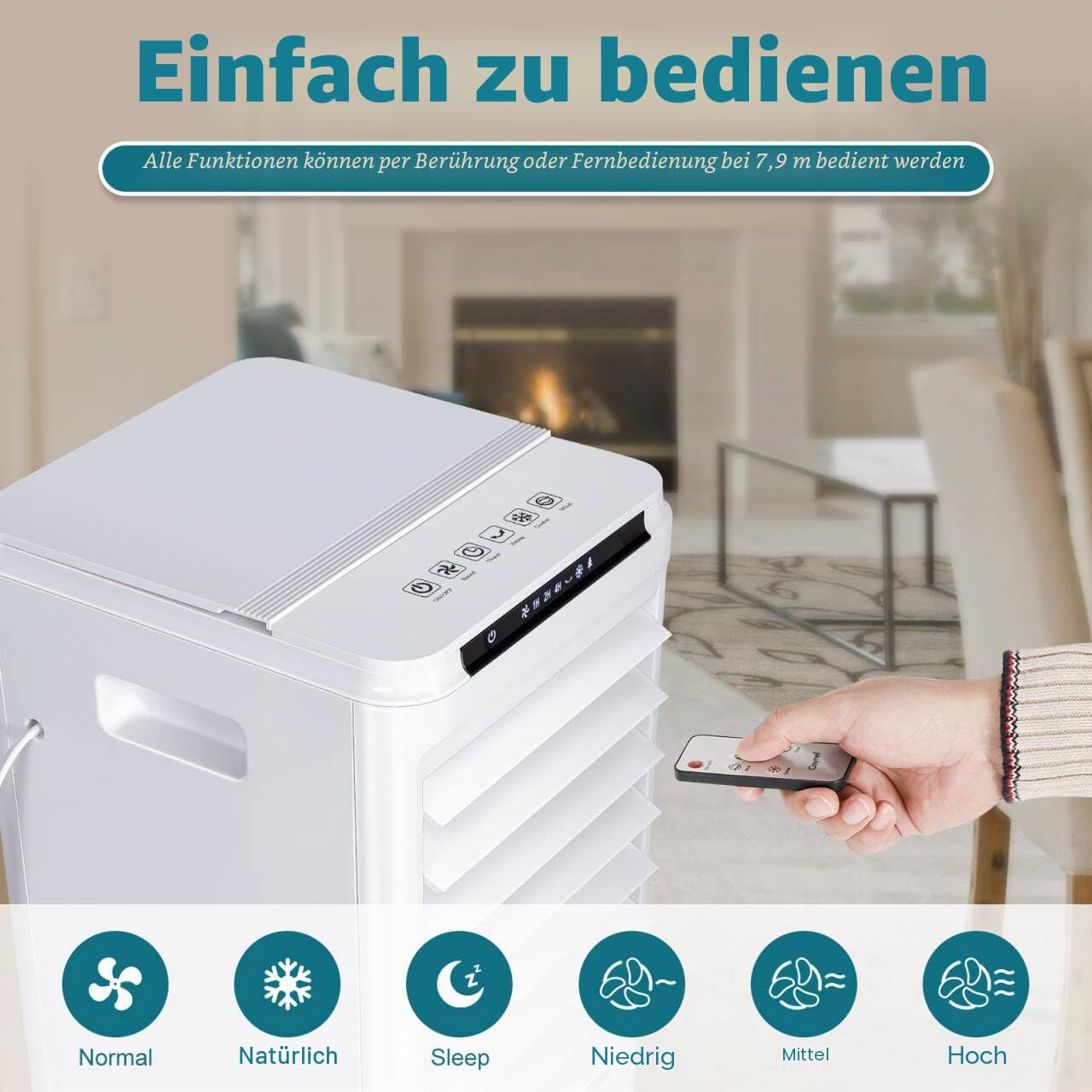 CAYNEL Tragbare Klimaanlagen, Verdunstungsluftkühler mit 7-Stunden-Timer für Auto-Off, 4 Modi und 3 Geschwindigkeiten, 4 Liter Tank-Fensterlose Klimaanlage, Sumpfkühler, Klimaanlage für Zimmer