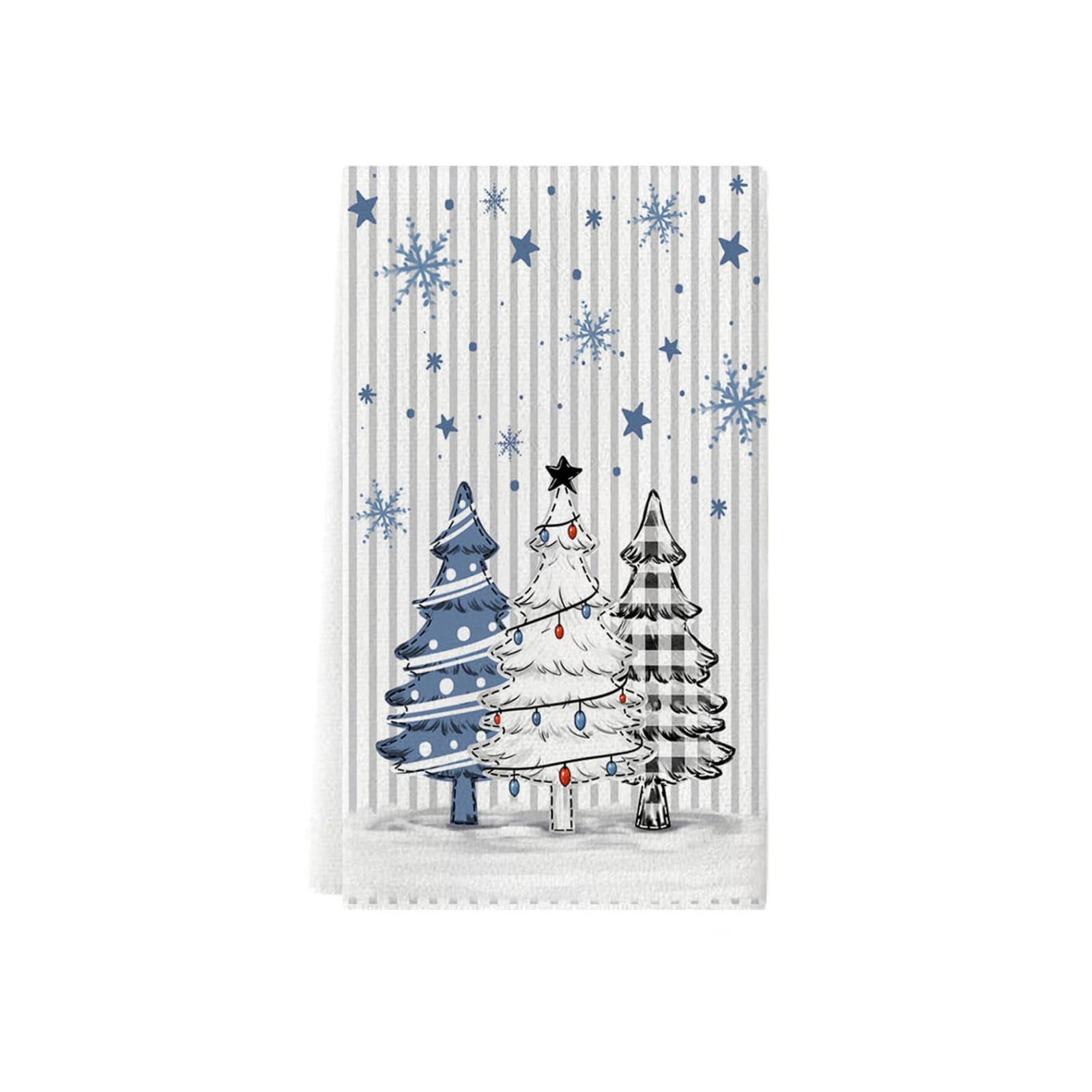 Trapos de Cocina Navidad Gris A Rayas Paño Cocina Tacto Suave Poliéster Fácil de Limpiar Lavable a Máquina Reutilizables para Baño Restaurante Picnic Toallas 4 Piezas (40x60 cm)
