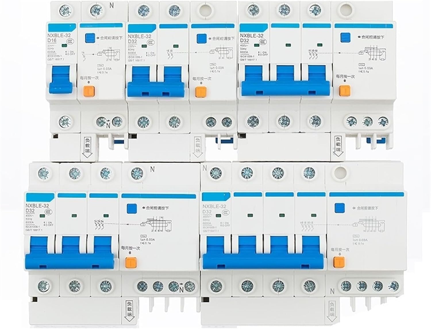 ALKOY Circuit breakerNXBLE-32 Residual Current Operated Circuit Breaker RCBO 6KA Type D 3P 30mA 400 V 415V 50HZ 6A 10A 16A 20A 25A 32A 1Pcs (Size : 3P, Color : 6A) (Color : 6A, Size : 3P)