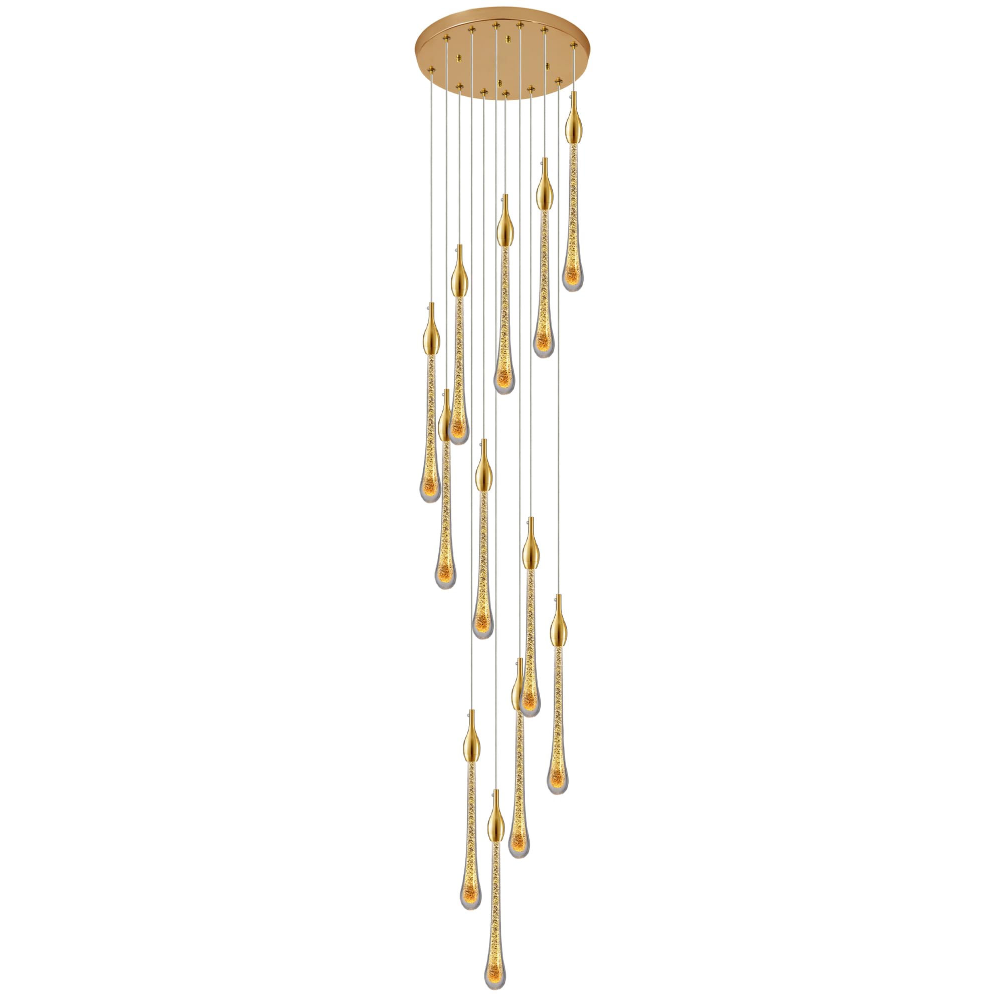FYZDLAOR Modern 12-Light Spiral Chandeliers LED 3CCT Dimmable Pendant Lights Raindrop Crystal Shade Dome Ceiling Fixture for Foyer Entryway Staircase Lighting