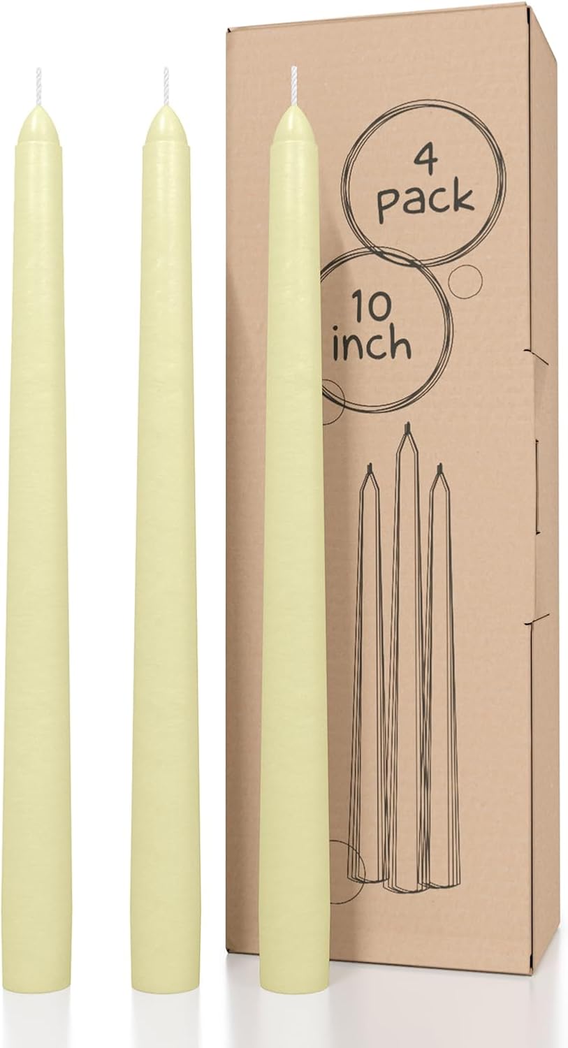 CANDWAX 10 inch Taper Candles Pack of 4 Dripless Taper Candles and Unscented Candlesticks