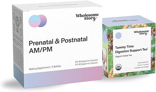 Paquete de embarazo Vitaminas prenatales y posnatales biodisponibles de primera calidad para mujeres con DHA, folato y hierro Alivio de té para