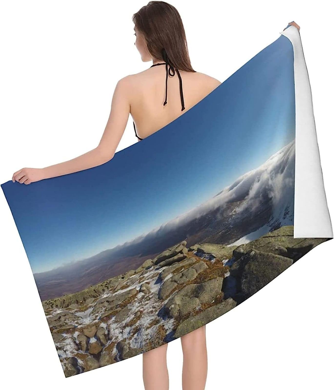 3D Serviette de Plage Paysage de Montagne Enneigée, Séchage Rapide Microfibre Serviette de Bain, Voyages Camping Vacances Drap de Plage Paysage de Montagne Enneigée Serviettes de Plage 150 x 200 cm
