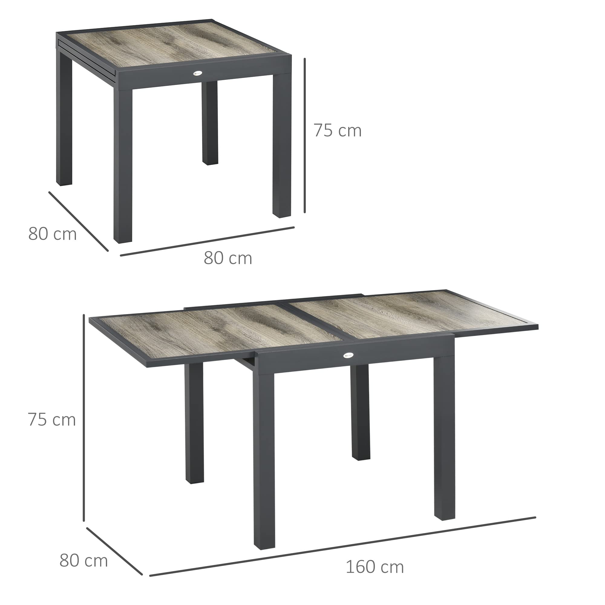 Outsunny Tavolo da Giardino Allungabile da 80/160x80x75 cm, Tavolo da Esterno Estensibile per 6 Persone Rettangolare in Alluminio con Piano Plastica, Per Patio, Terrazzo, Balcone ed Esterno, Beige