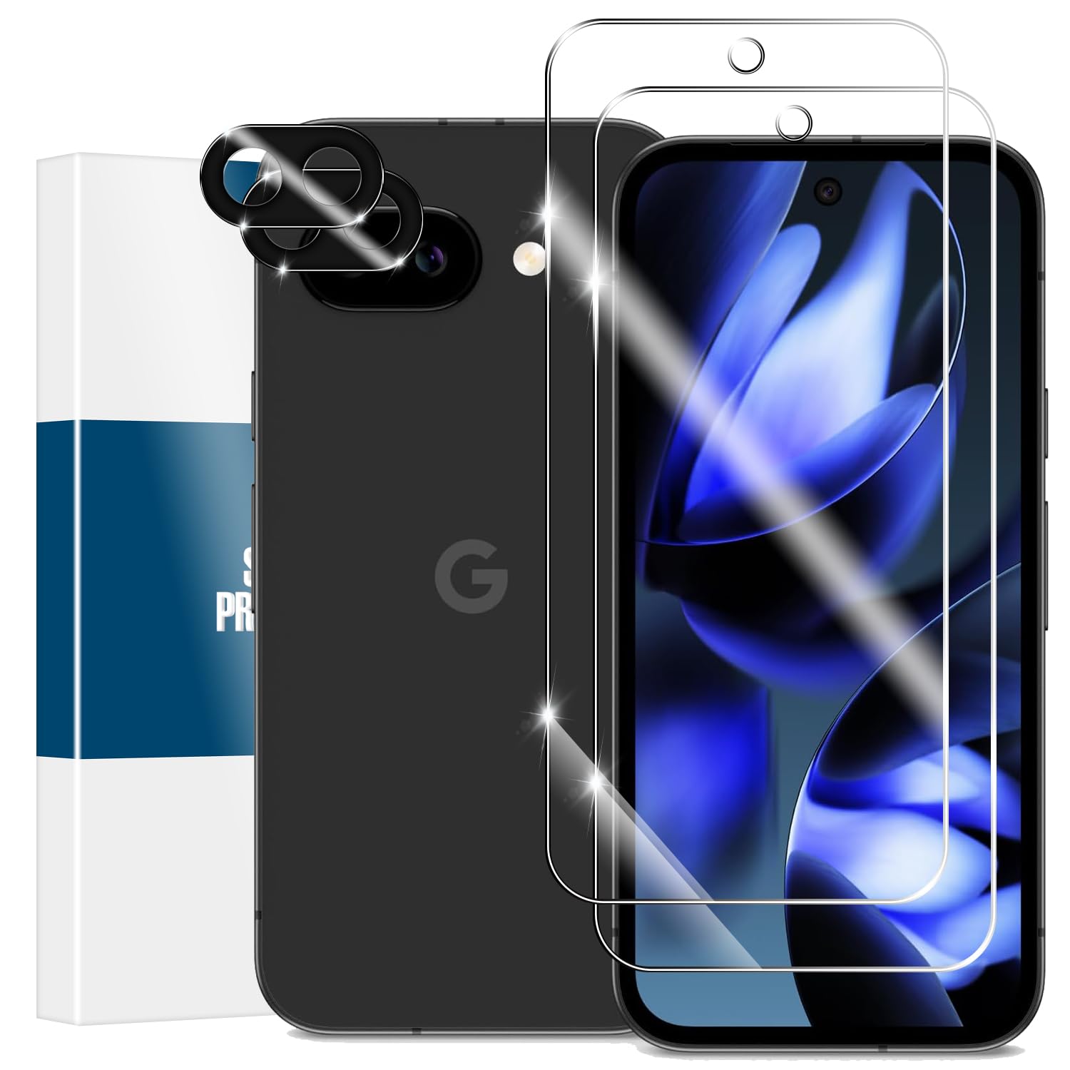 YEYEBF Screen Protector for Google Pixel 9A, [2+2 Pack] Tempered Glass for Pixel 9A & Camera Lens Protectors[Ultrasonic Fingerprint Unlock] [Case