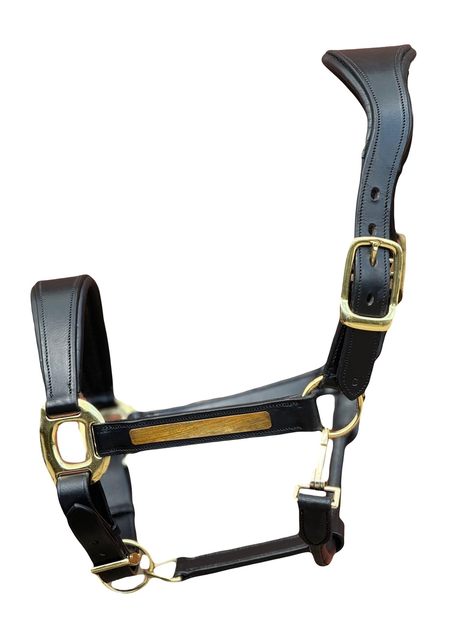 Equipride Anatomical Leather Headcollar, Supersoft Padded, Gold Fittings, Fully Adjustable (Black, Cob)
