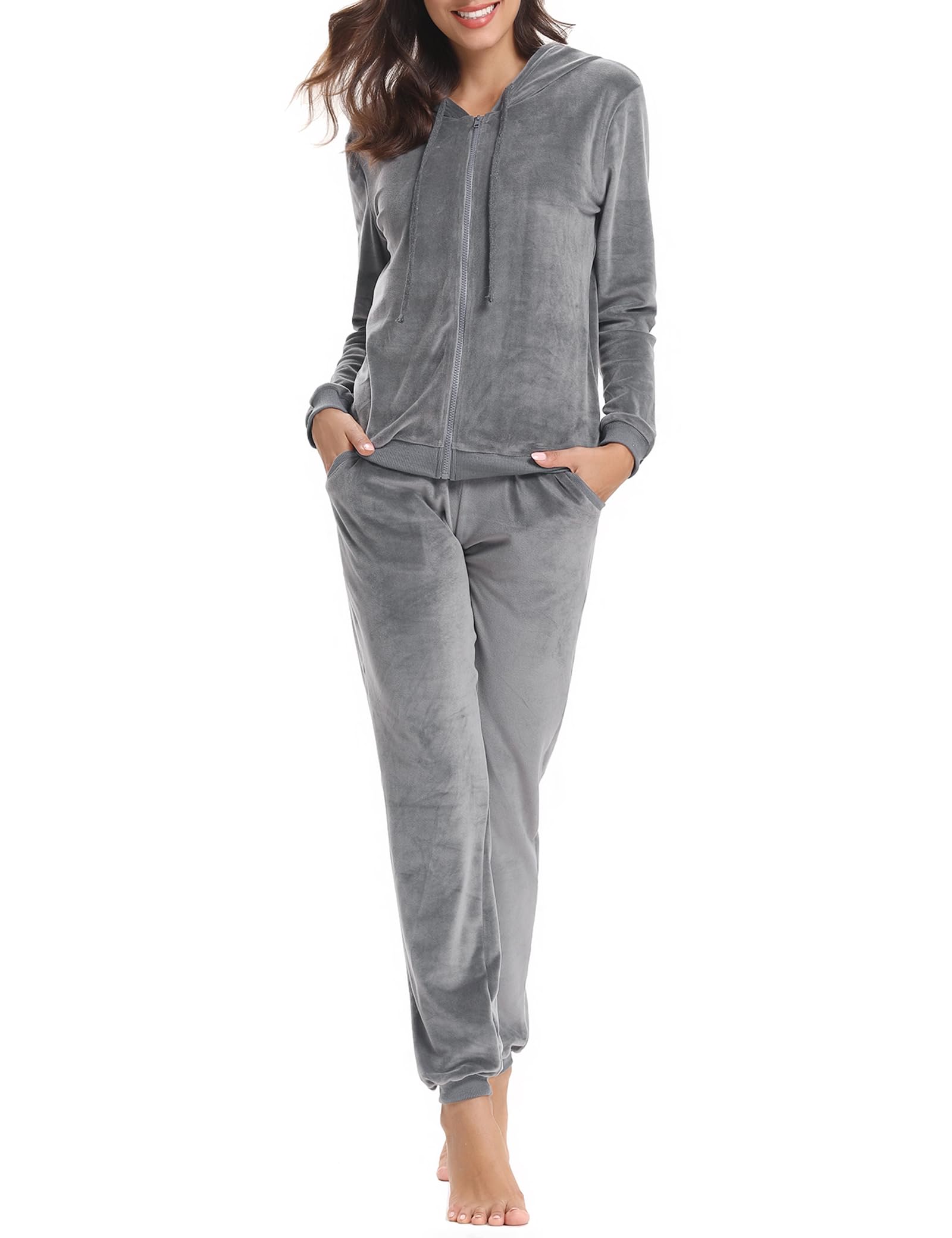 Aottori Tuta Donna Velluto Ciniglia Invernale da Ginnastica Casual Completa Sportiva Casa Manica Lunga Pigiami Due Pezzi Felpa con Cappuccio e Pantaloni