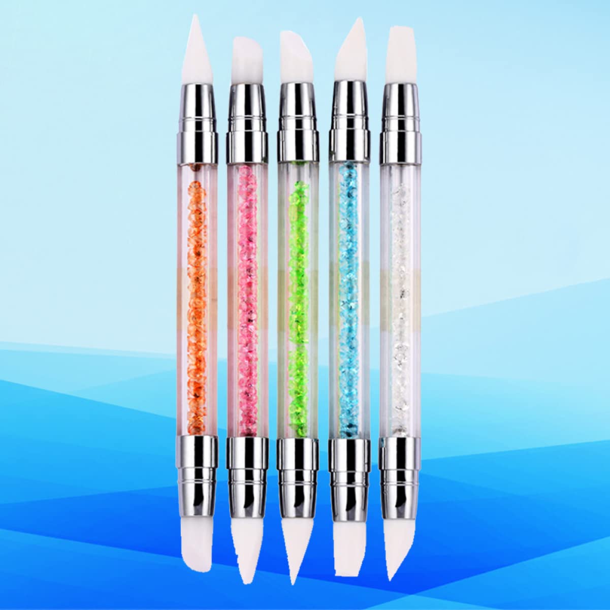 FRCOLOR 15pezzi Pennello Per Nail Art Con Diamante e Testa Doppia Strumenti Manicure Silicone Per Disegno Unghie Per Artisti Del e Appassionati Di Nail Art