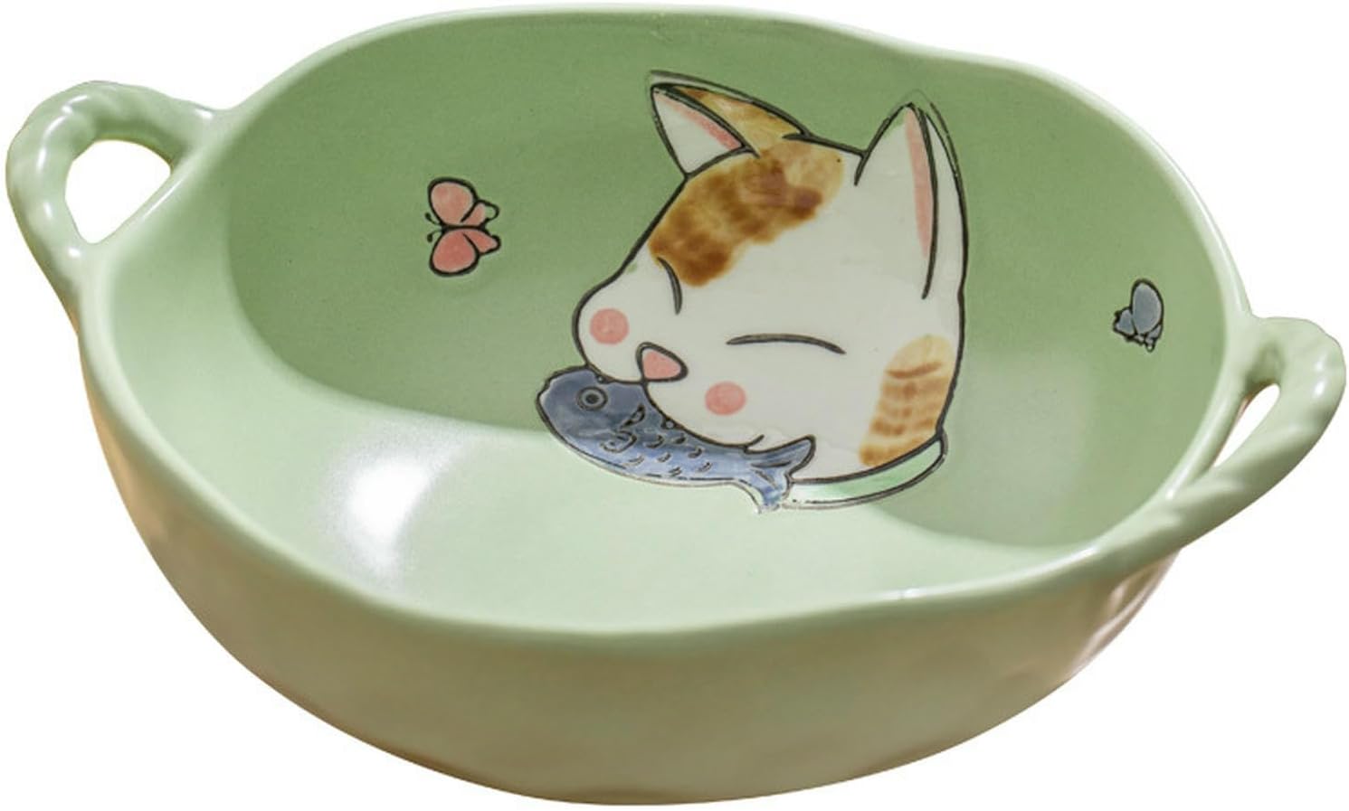 Japanese hand-painted cute pet large capacity double ear anti-scalding cartoon tableware - couple cat, double ear bowl - square