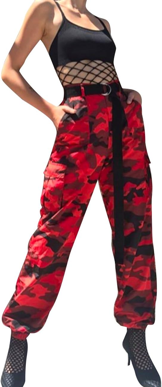 Women's Loose Camouflage Hip Hop Harem Cargo Pants 5XXL Belted Casual Camo Swaggy Leggings Pantsuits NO Belt