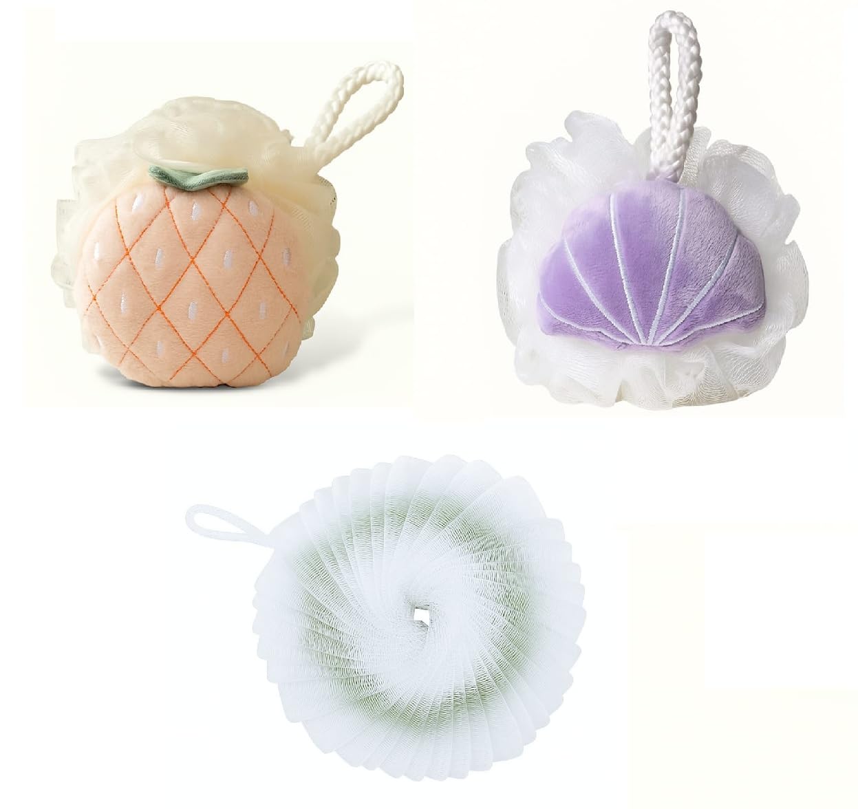 JINIEFU Bath Love, Soft Exfoliating Shower Loofah, GREEN & BROWN ROUND COLOR, Pack of 2-picture-49