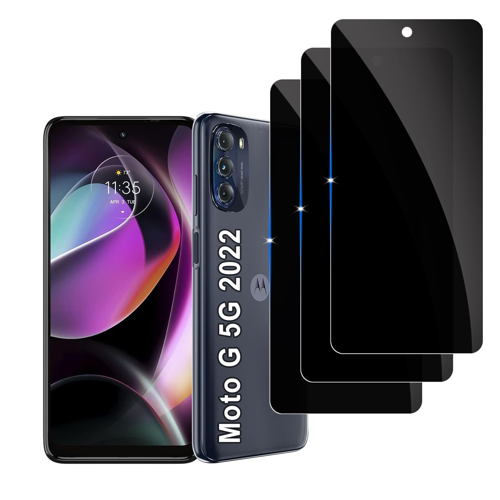 Lyphpe【3 Pack Privacy Screen Protector for Motorola Moto G 5G (2022) 9H Tempered Glass Anti-Spy Private Film Compatible for Motorola Moto G 5G (2022) Case Friendly