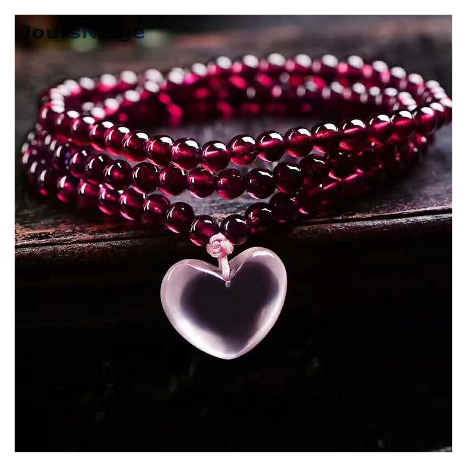 CCXXYGWJ Pulseras Pulseras Piedra Granate Natural Perla Roja Vino con Colgante de corazón Rosa Pulsera para Mujer Joyas Multicapa de Cristal