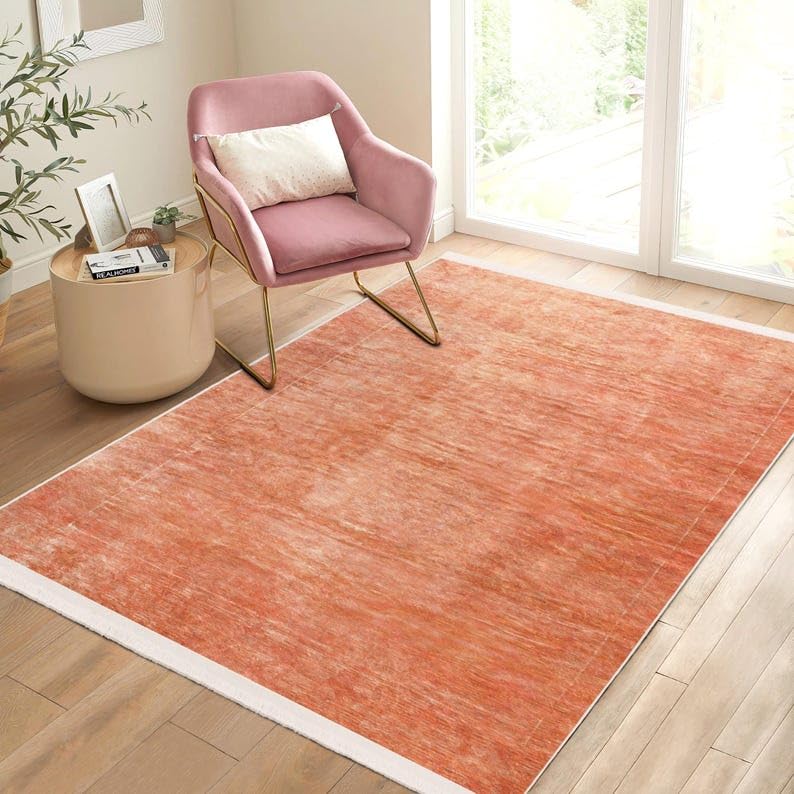 Tapis orange lavable antidérapant 140x250cm faux cachemire poils courts