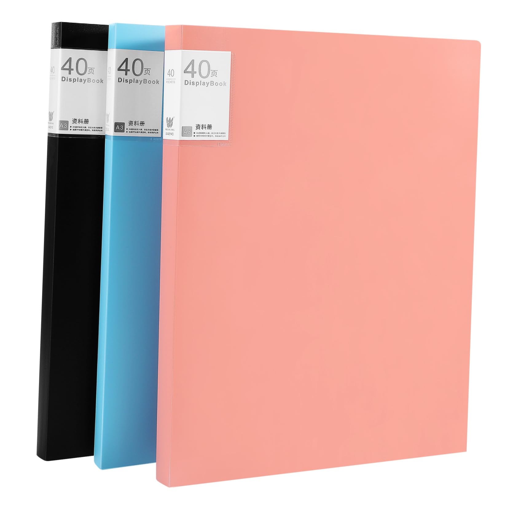 Garneck Set 3 Cartelle Porta Documenti A3 con 40 Pagine, Cartellina in Plastica Robusta, Capacità Ampia per Scuola e Riunioni, Design Elegante e Pratico