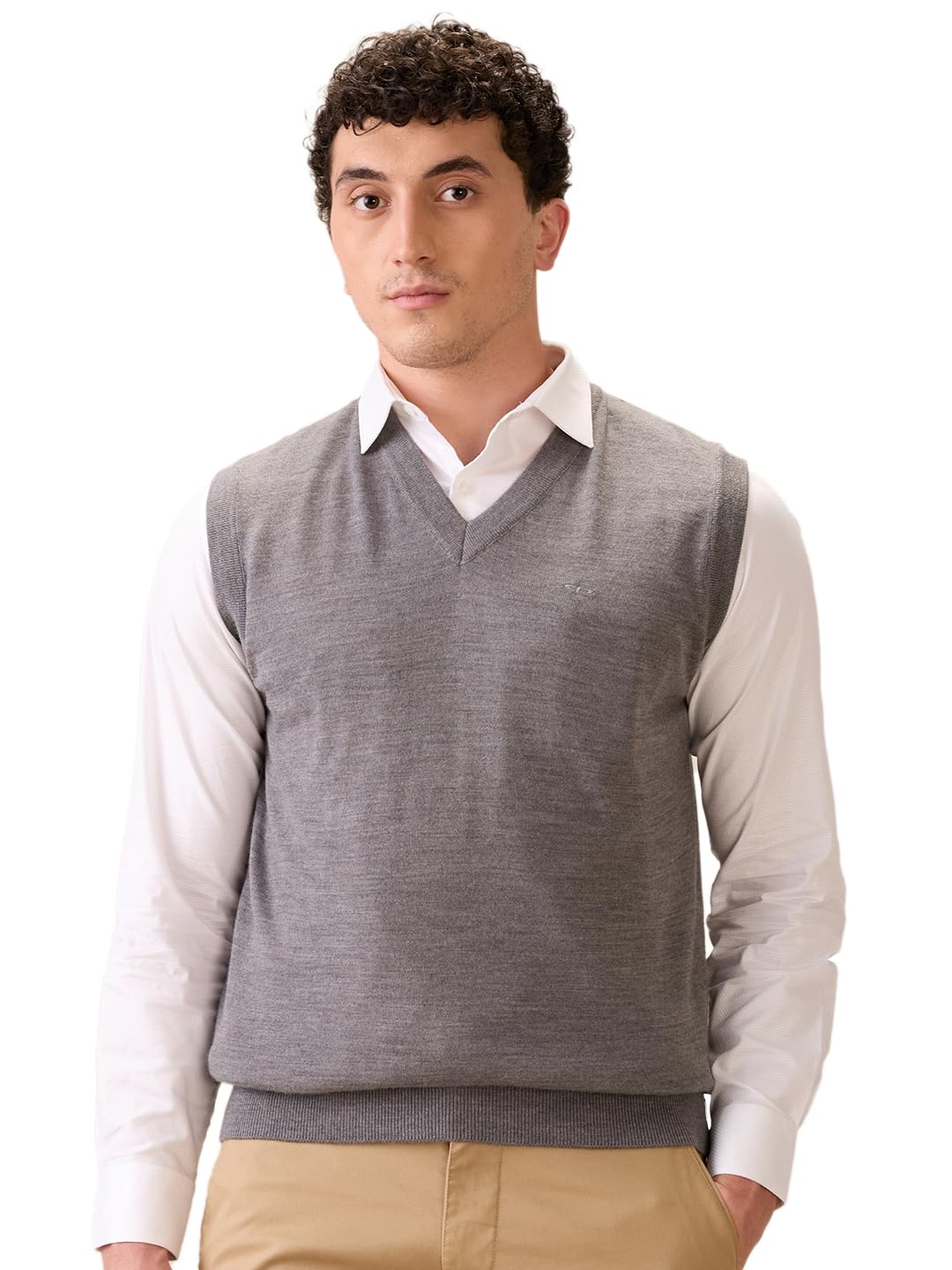 colorplus Men Sleeveless Regular Fit Plain Pattern Marino Wool Acryalic Blend V Neck V Neck Casual Winter wear-picture-43