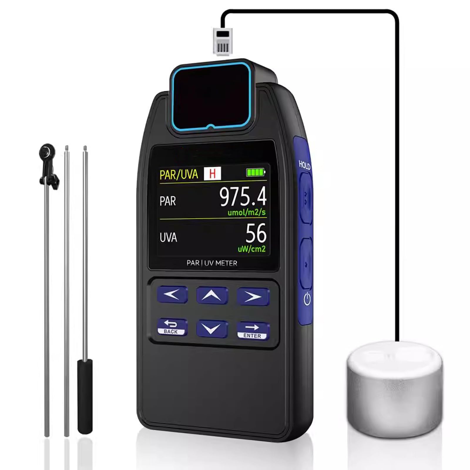 Medidor PAR para Acuarios De Arrecife, Prueba PPFD, UVA W/m², con Pértiga Telescópica, Sensor Impermeable, Muestra R, G, B% En La Luz del Acuario, para Plantas Subacuáticas