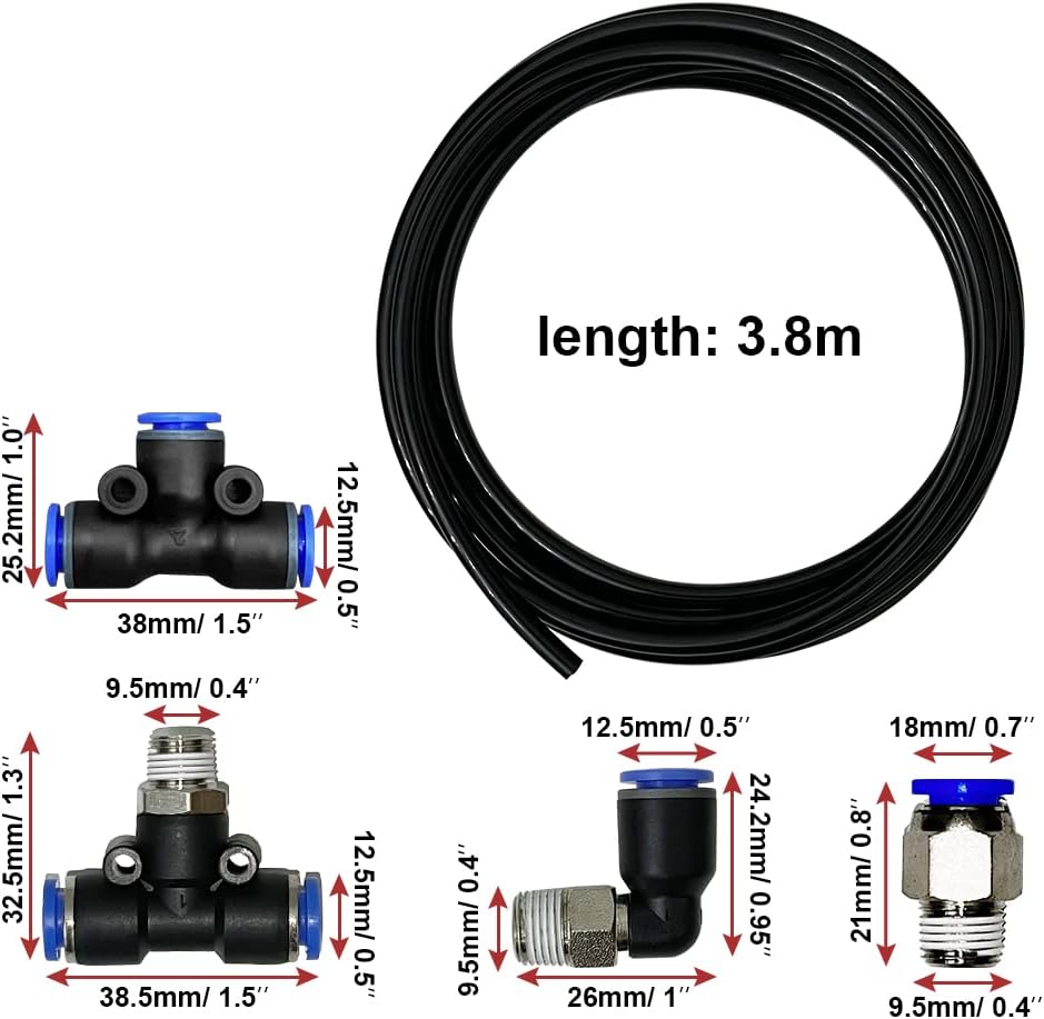 Vacuum PU Tubing and Push Lock Fittings Kit 1/8" NPT to 1/4" Tubing for Turbocharged Vehicles' Wastegate, Solenoid, BOV