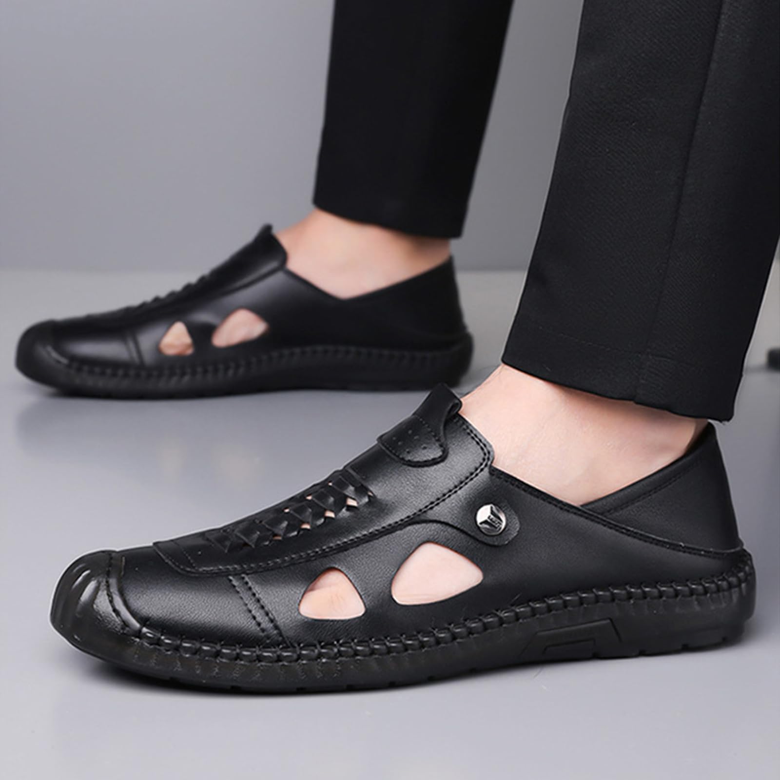 Sandalias Deportivas para Hombres Verano Cuero Transpirable Ligero Antideslizante Sandalias de Senderismo Trekking Al Aire Libre Playa Zapatos de Montaña