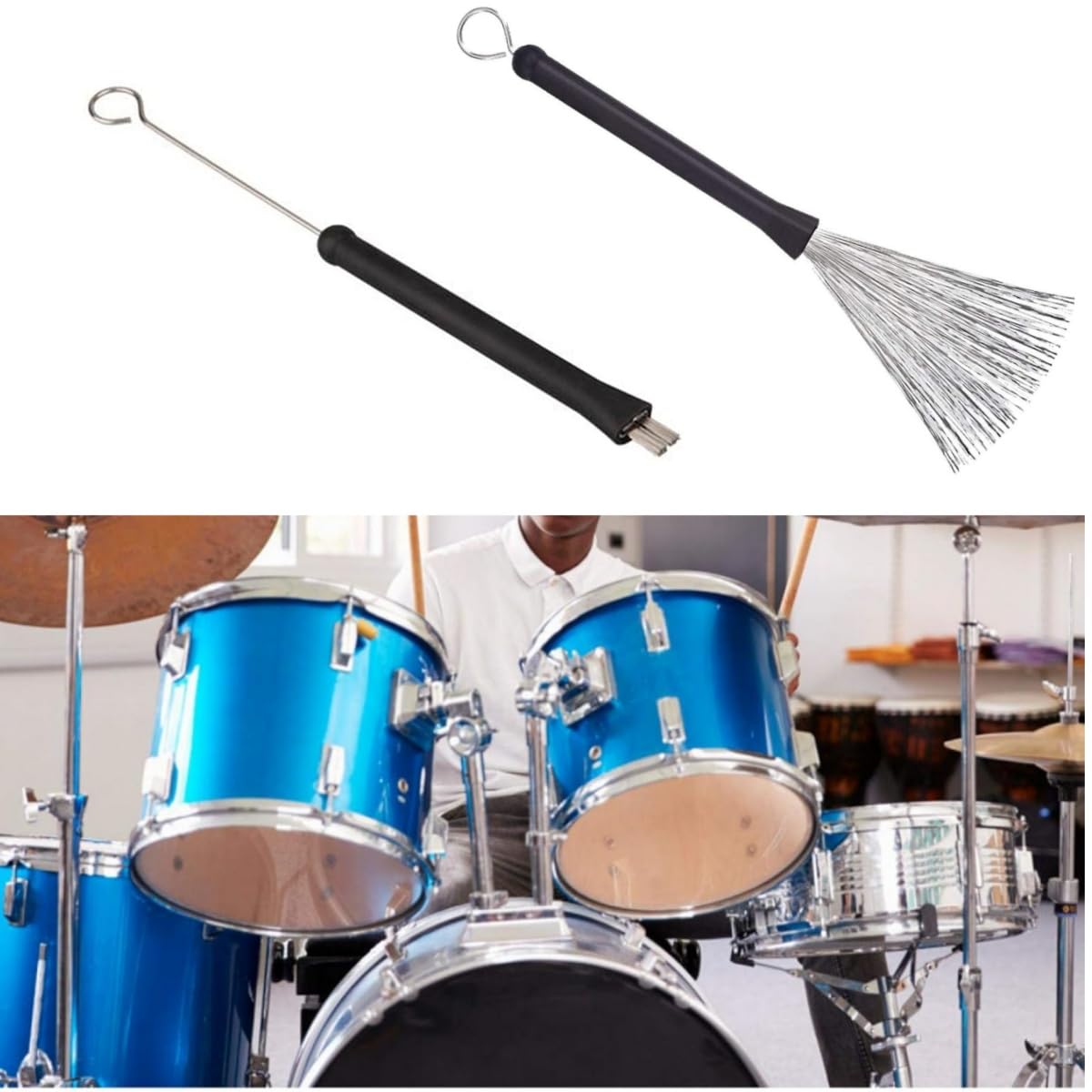 Balais à Percussion,1 Paire Brosses à Tambour Rétractable Brosses à Tambour avec Poignées en Caoutchouc Confortables pour Batterie Jazz