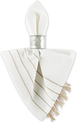 Miniatura 10 de DII Colección decorativa de mesa con borlas a rayas, lavable a máquina, camino de mesa 14x108, blanco y piedra